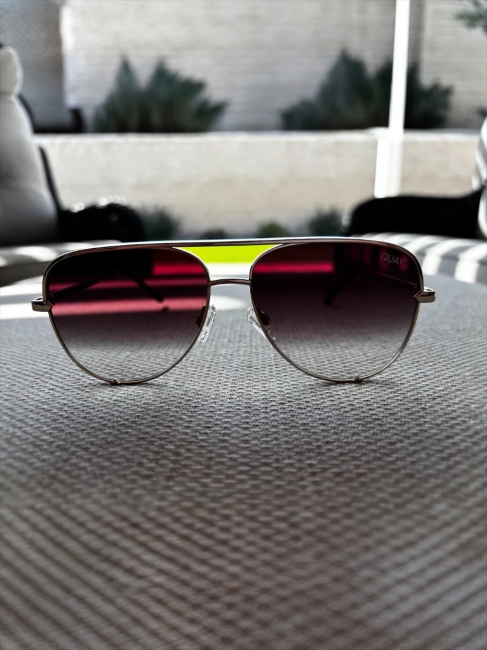 Quay High Key Mini (Large) Gold Frame w/Brown Fade Aviator Sunglasses - Picture 2 of 8